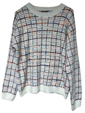 Mira Richi colorful plaid grid super soft crew neck long sleeve sweater